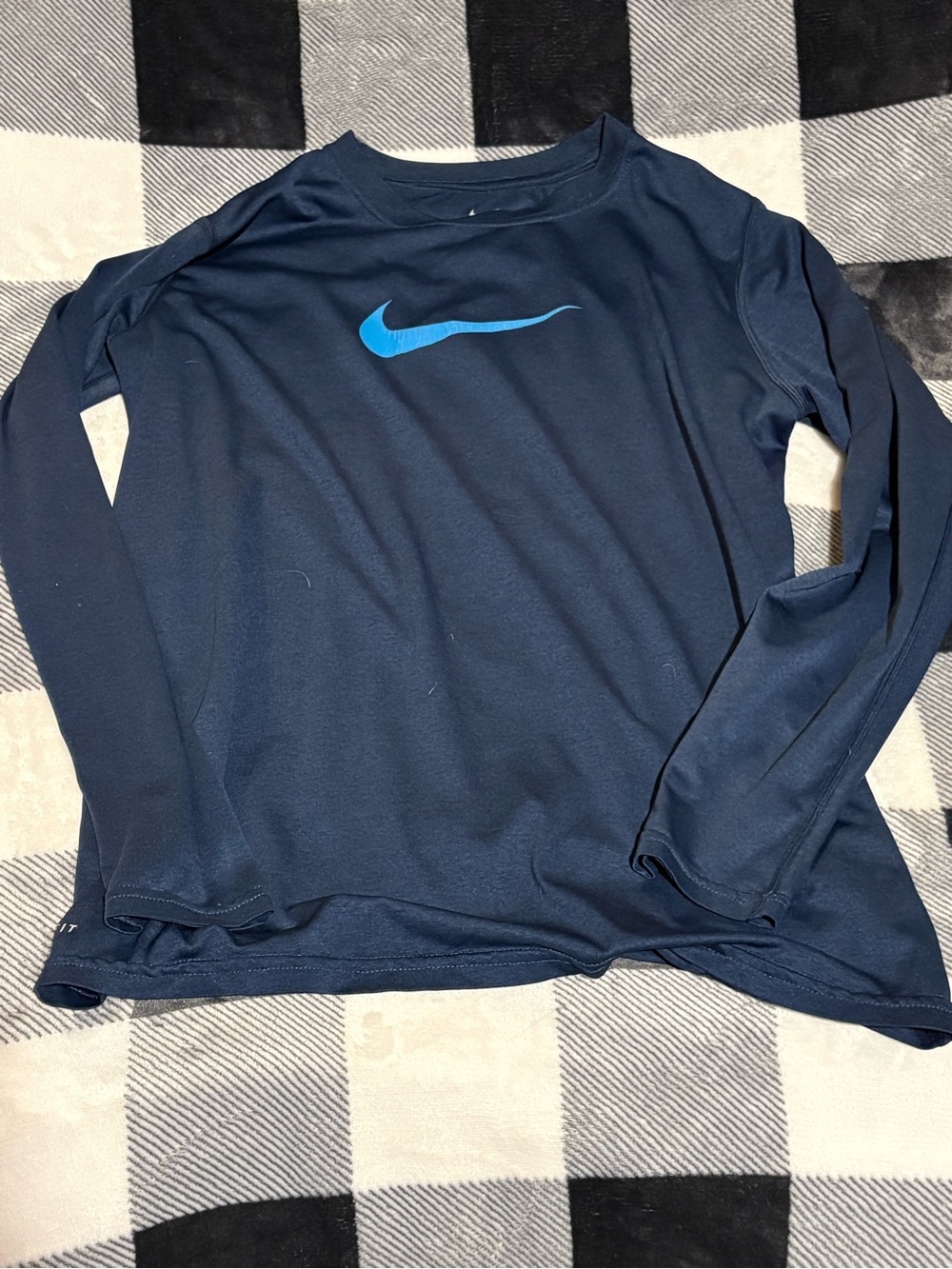 Nike Navy Long Sleeve Top with Light Blue Swoosh (Teens XL)